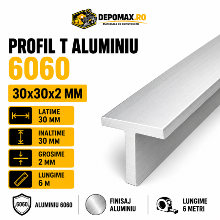 Profil T aluminiu 30 x 30 x 2 mm, 6 metri